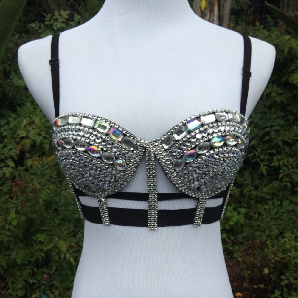 Diamond Caged Strapless Rave Bra